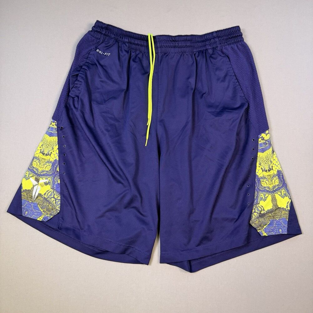 Nike DriFIT Kobe Basketball Shorts Mens XXL Purple Yellow Athletic Drawstring